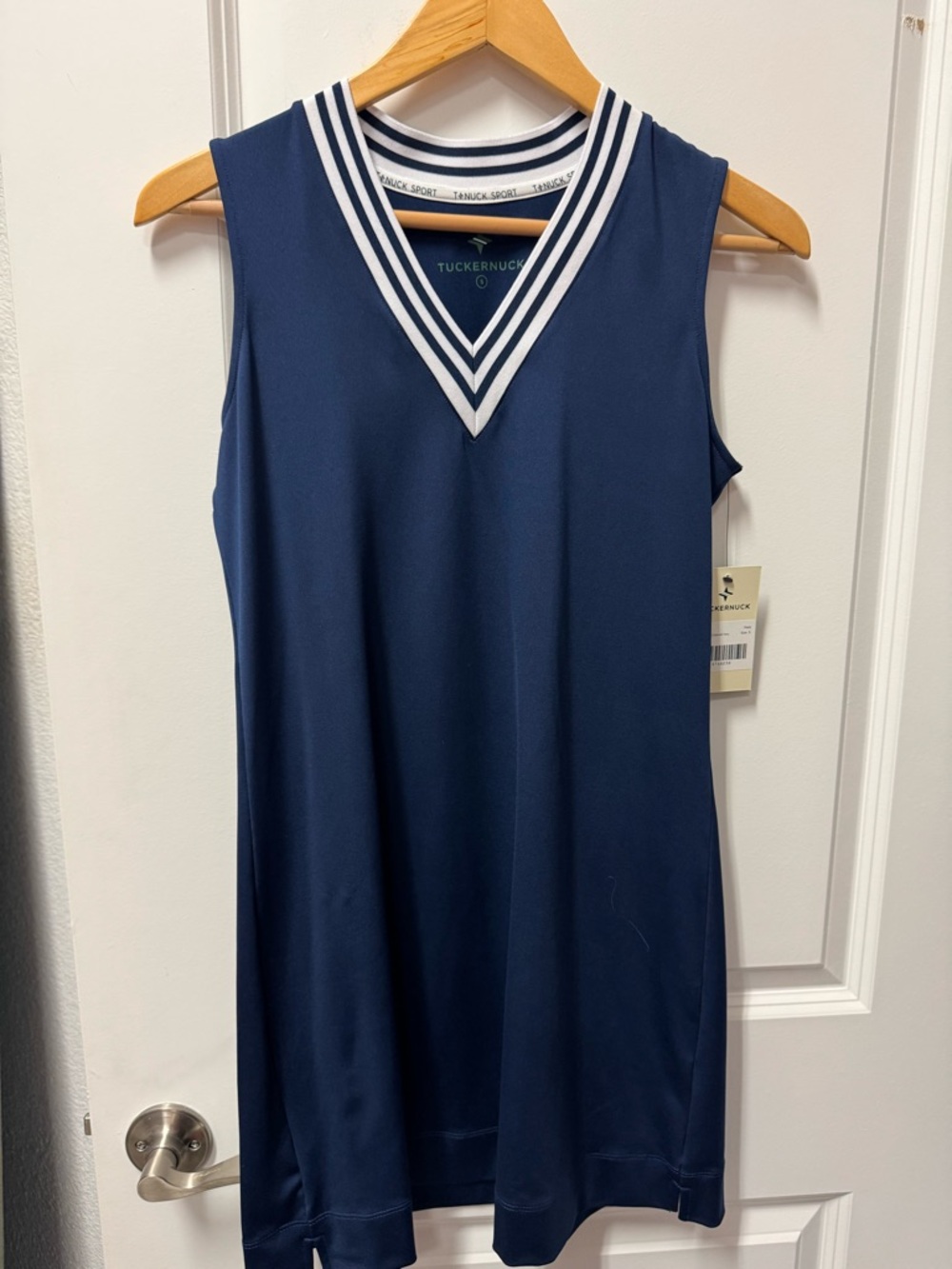 Tuckernuck Navy Athletic V-Neck Tank Dress with White Trim